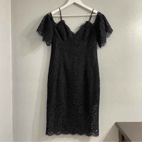 Bardot Karlie Lace Off-The-Shoulder Dress knee length black size Medium cocktail - Picture 6 of 16
